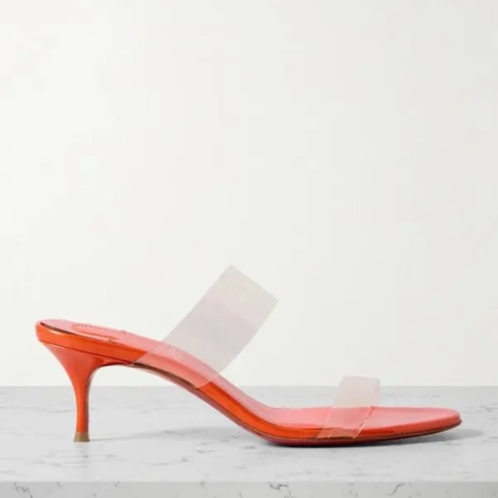 Christian Louboutin Orange Clear PVC Strap Kitten Heel Sandal